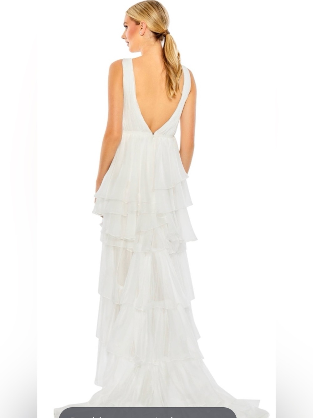 Mac Duggal White Tiered Ruffle Maxi hi-lo Dress 0